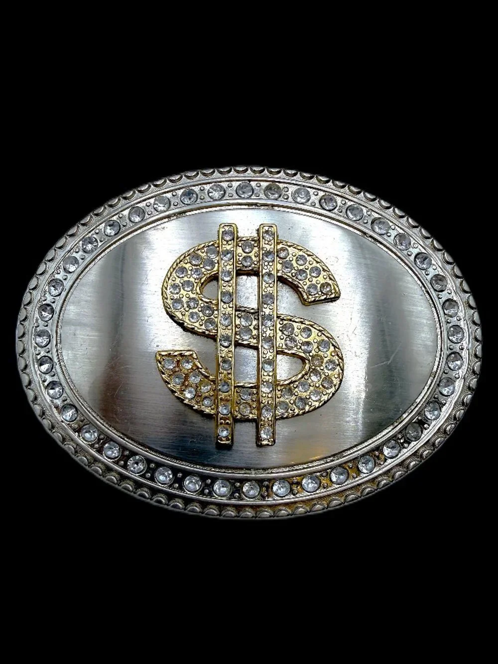 Vintage Blinged Out Dollar Sign Rhinestone Belt Buckle‎ Bling Money Hip Hop 90s